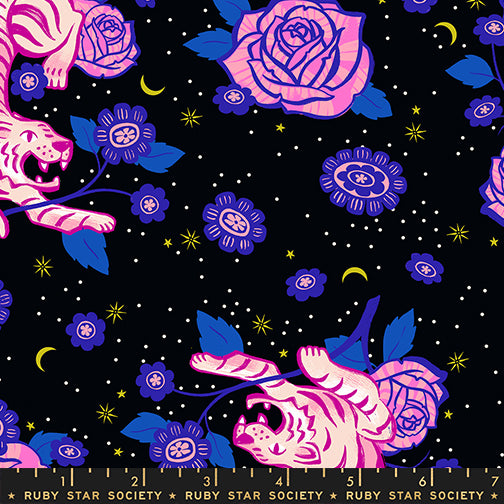 Sarah Watts Ruby Star Society Moda Fabrics Ink Shop Tiger Rose RS2143 13 Black
