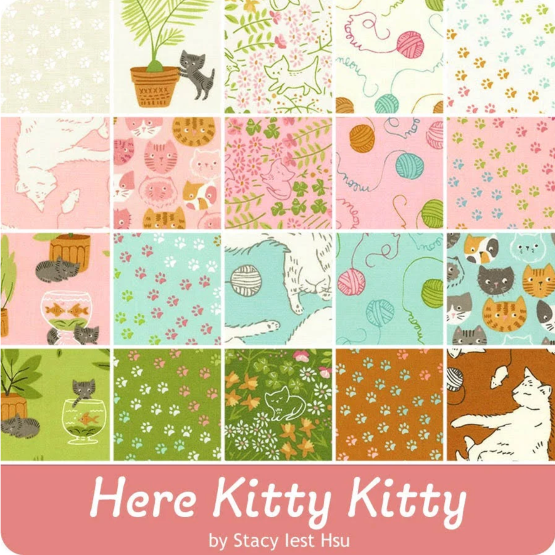 Stacy Lest Hsu Moda Fabrics Here Kitty Kitty Dessert Roll Precut 20830DR