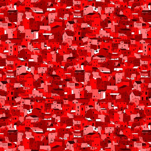Stof Fabrics Blank Quilting Quilters Coordinates Houses Red 4515-202