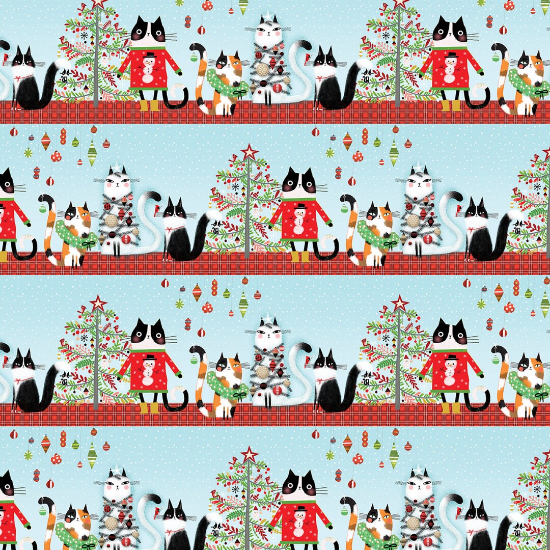 Terry Runyan Benartex Fabrics Meowy Christmas Meowy Christmas Stripe 16232-99