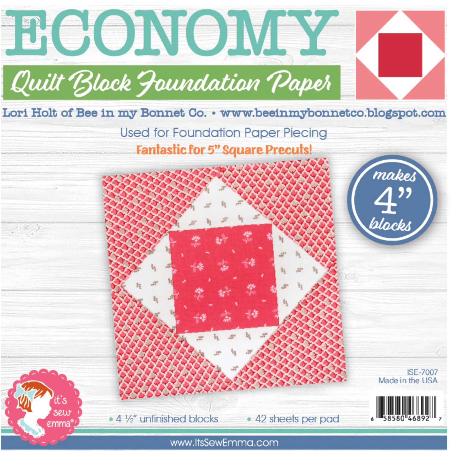 4" Economy Quilt Block Foundation Paper