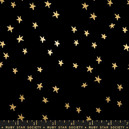 Alexia Abegg Ruby Star Society Moda Fabrics Starry Black Gold Metallic RS4109 50M