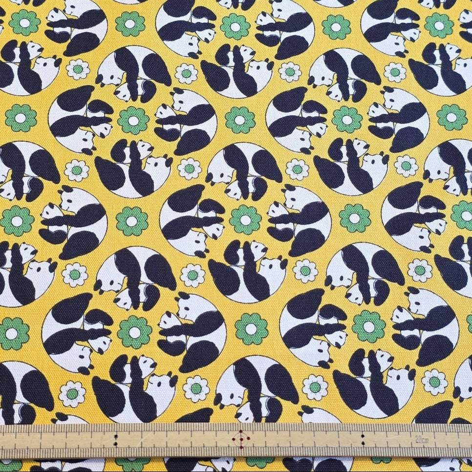 Anyan Yuwa Japanese Fabrics Goro Koro Panda Oxford CO-159220-B Yellow