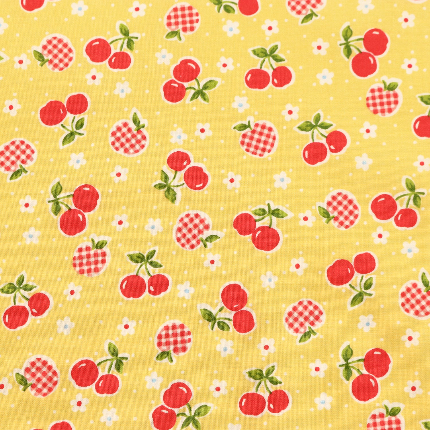 Atsuko_Matsuyama_Happy_Messages_30_s_Apples_and_Cherries_Yellow_Japanese_Import_Fabric