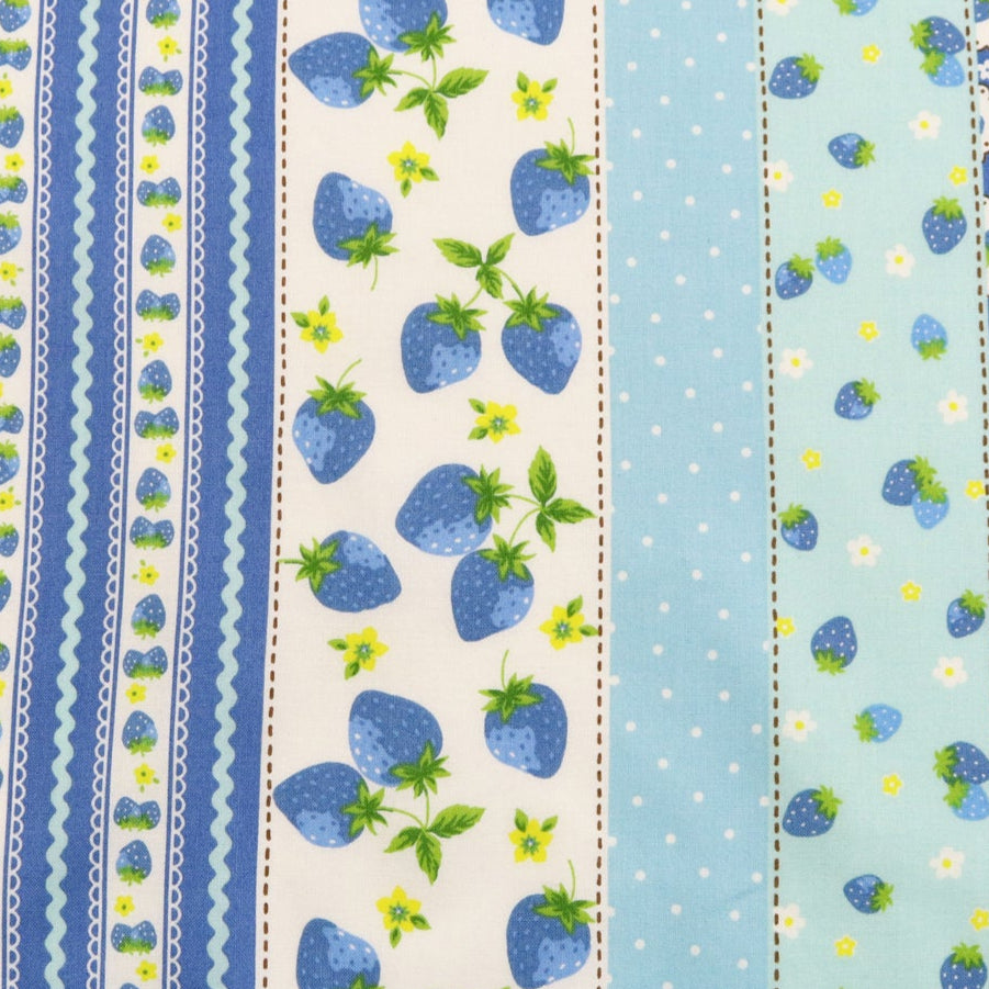 Atsuko_Matsuyama_Happy_Messages_30_s_Strawberries Blue_Japanese_Import_Fabric