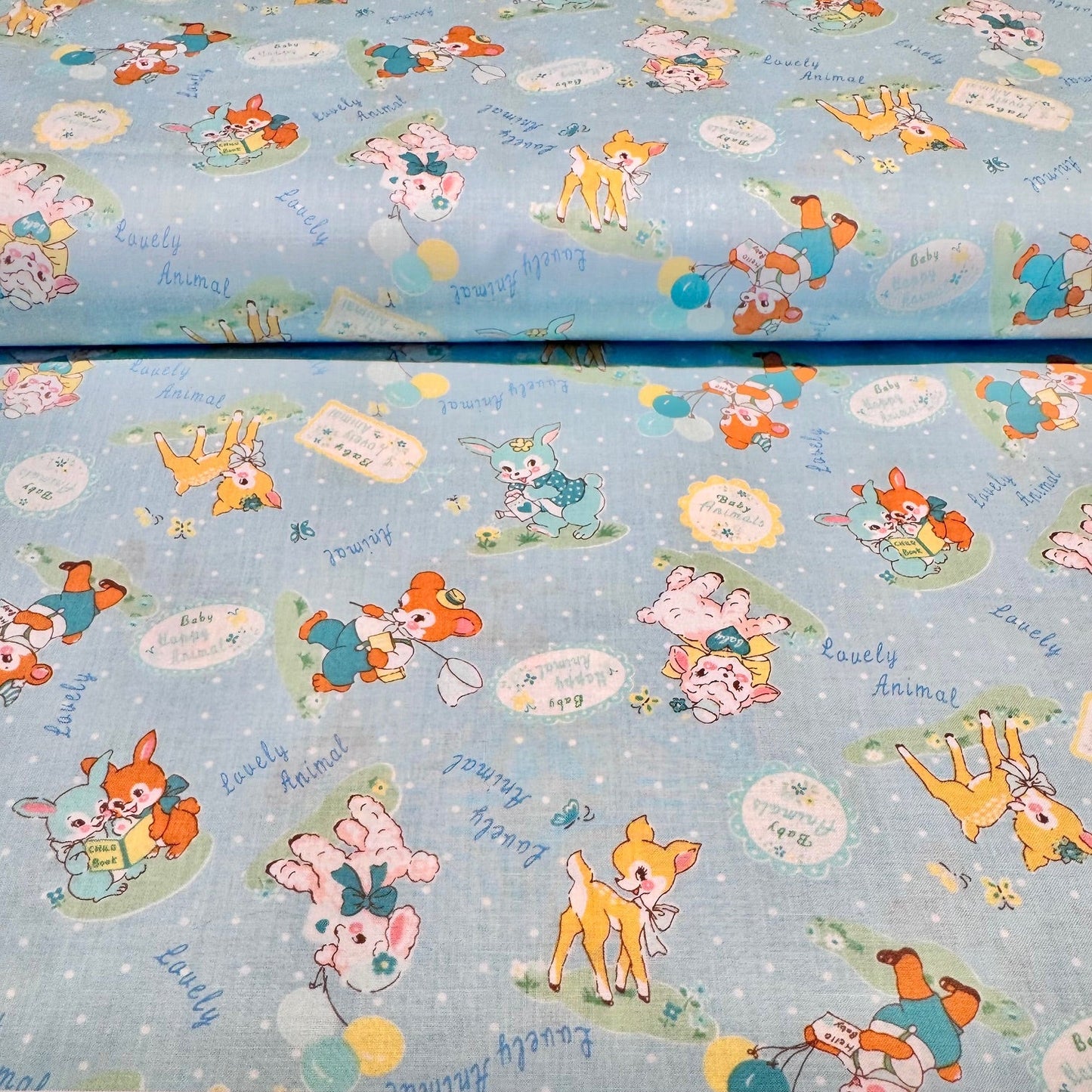 Atsuko Matsuyama Yuwa Fabrics Japanese Import Baby Animals Blue