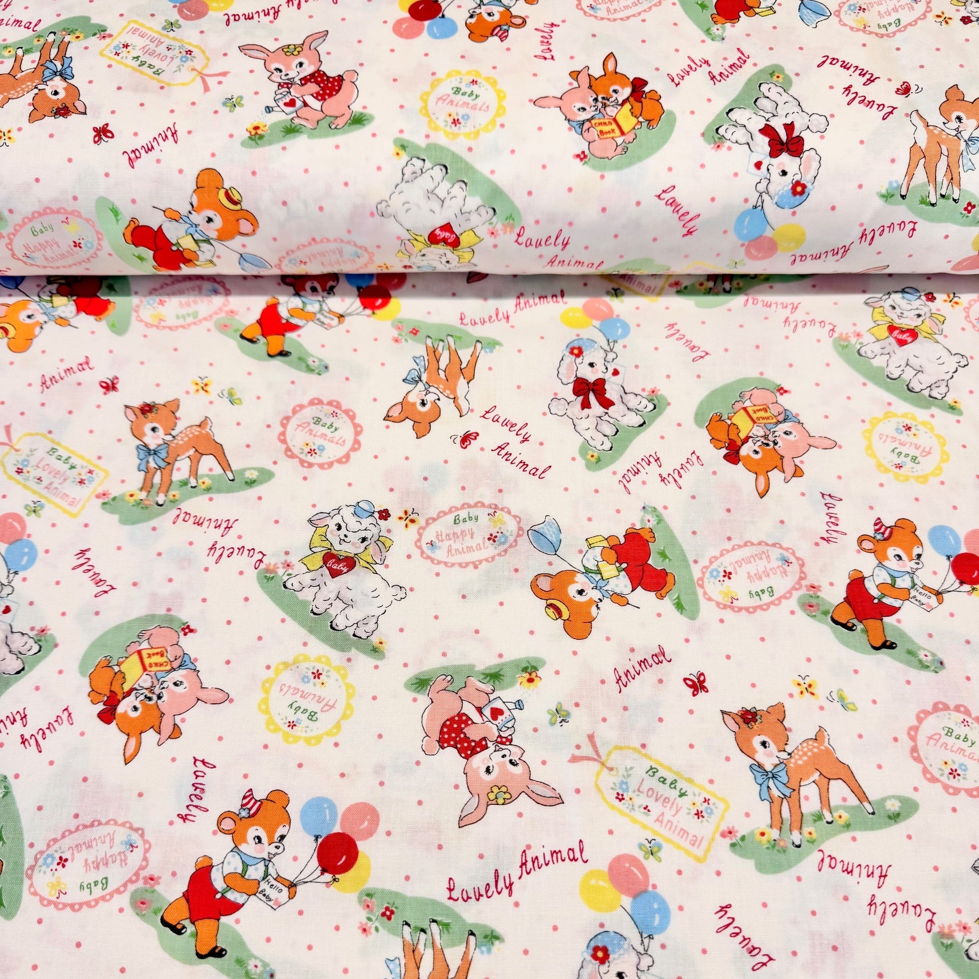 Atsuko Matsuyama Yuwa Fabrics Japanese Import Baby Animals White