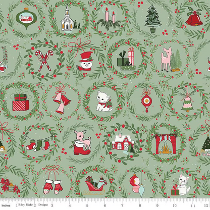 Beverly McCullough Riley Blake Fabrics Mistletoe and Holly Wreaths C16401-SAGE