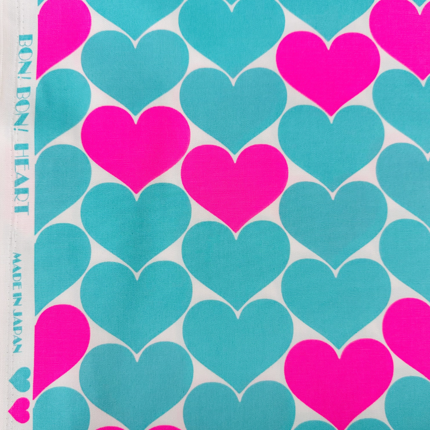 Bon Bon Heart Turquoise Neon Pink Fabric Japanese Import