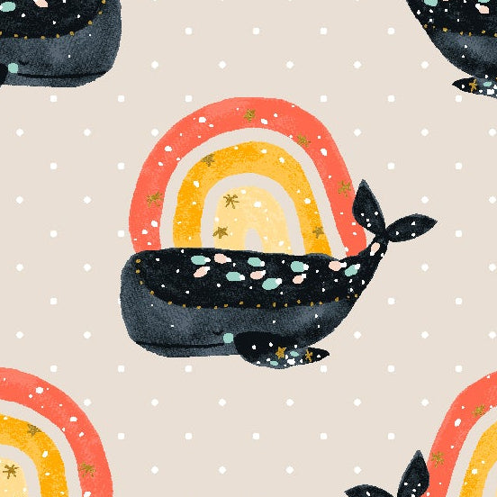 Calli and Co. Cotton + Steel RJR Fabrics Long Time No Sea Having a Whale of a Time CC700-CW2M Cloud White Metallic