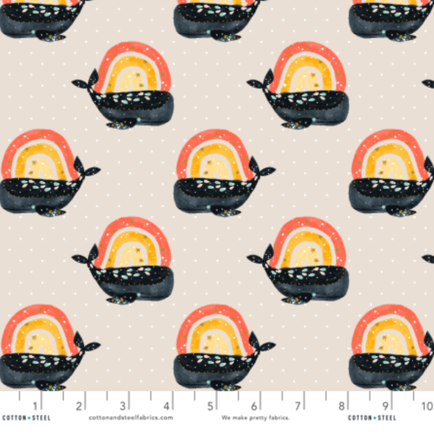 Calli and Co. Cotton + Steel RJR Fabrics Long Time No Sea Having a Whale of a Time CC700-CW2M Cloud White Metallic