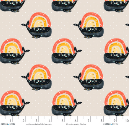 Calli and Co. Cotton + Steel RJR Fabrics Long Time No Sea Having a Whale of a Time CC700-CW2M Cloud White Metallic