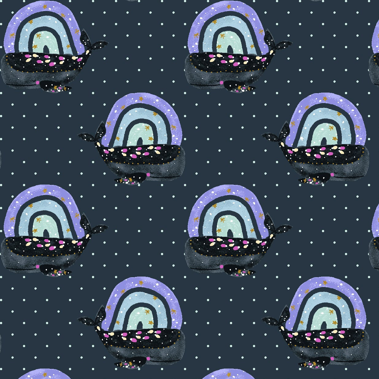 Calli and Co. Cotton + Steel RJR Fabrics Long Time No Sea Having a Whale of a Time CC700-MB1M Majestic Blue Metallic