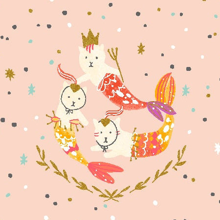 Calli and Co. Cotton + Steel RJR Fabrics Long Time No Sea Mermaid Hair, Don't Care Early Sunrise Metallic CC702-ES2M