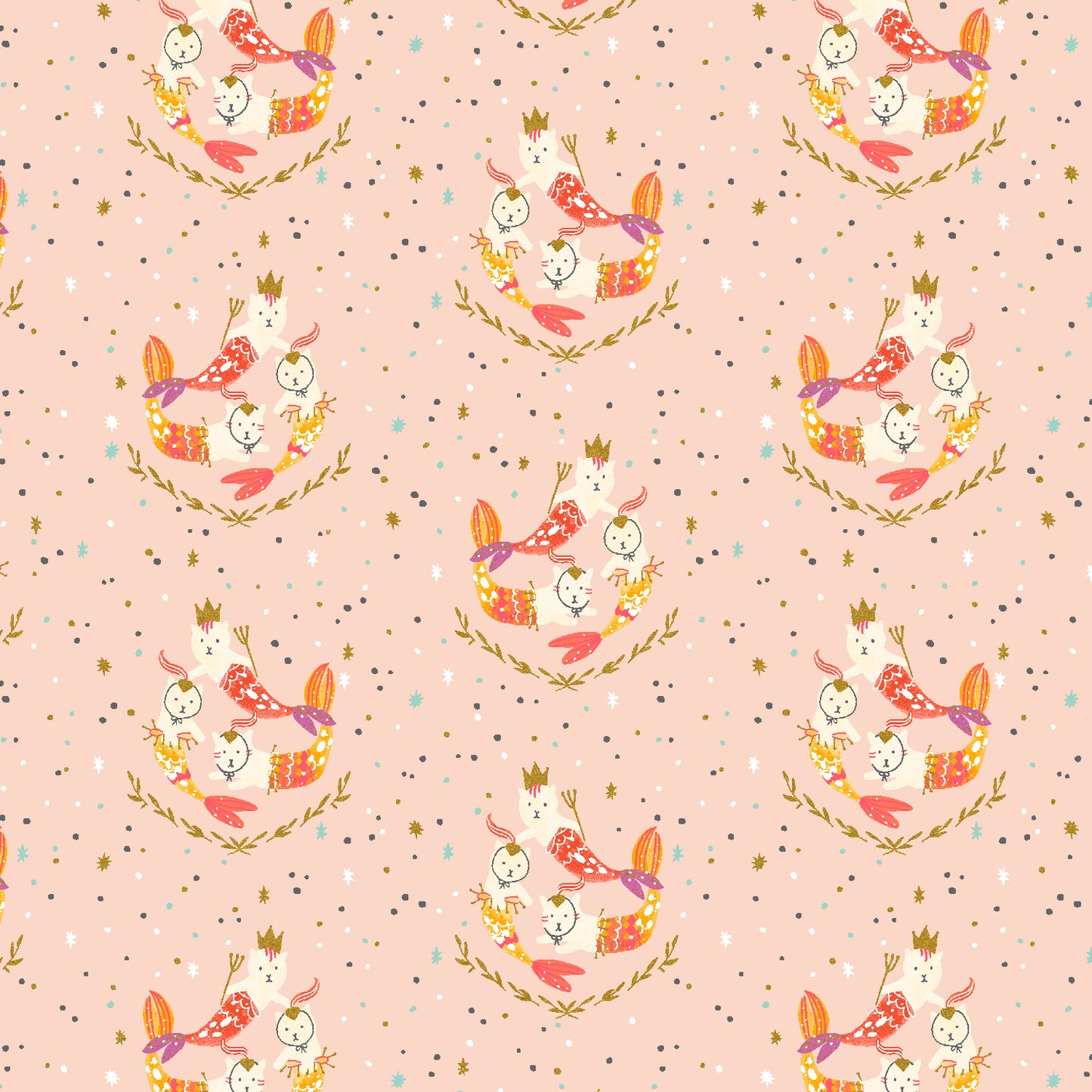 Calli and Co. Cotton + Steel RJR Fabrics Long Time No Sea Mermaid Hair, Don't Care Early Sunrise Metallic CC702-ES2M