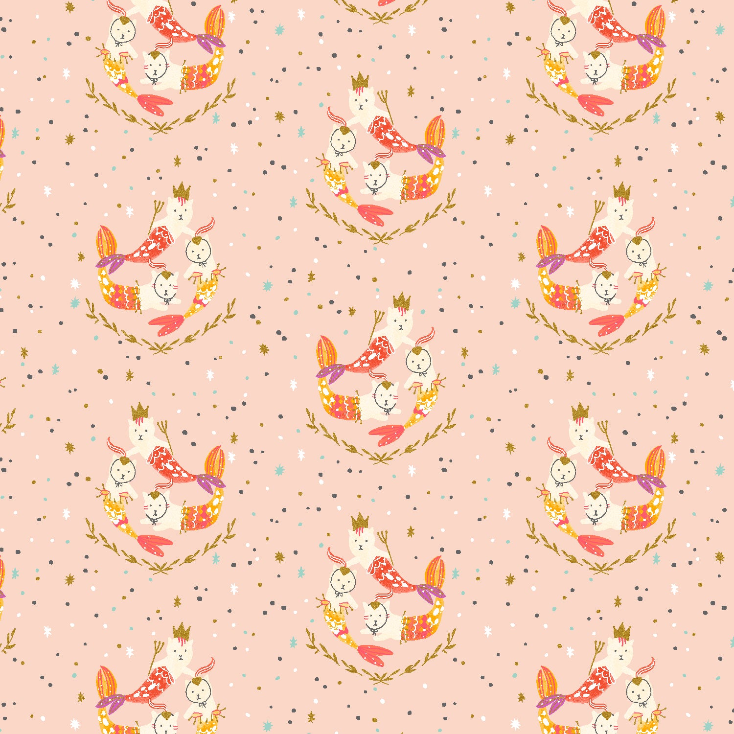 Calli and Co. Cotton + Steel RJR Fabrics Long Time No Sea Mermaid Hair, Don't Care Early Sunrise Metallic CC702-ES2M