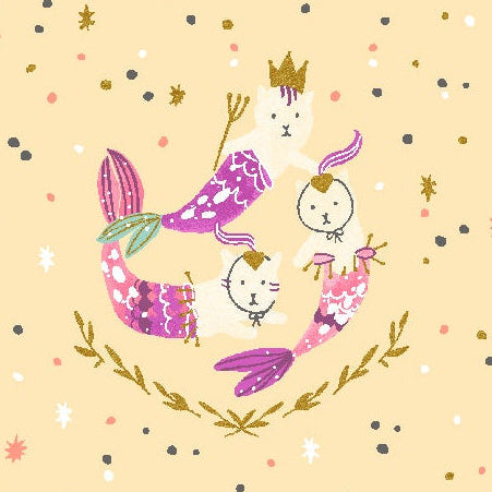 Calli and Co. Cotton + Steel RJR Fabrics Long Time No Sea Mermaid Hair, Don't Care Pale Moon Metallic CC702-PM3M