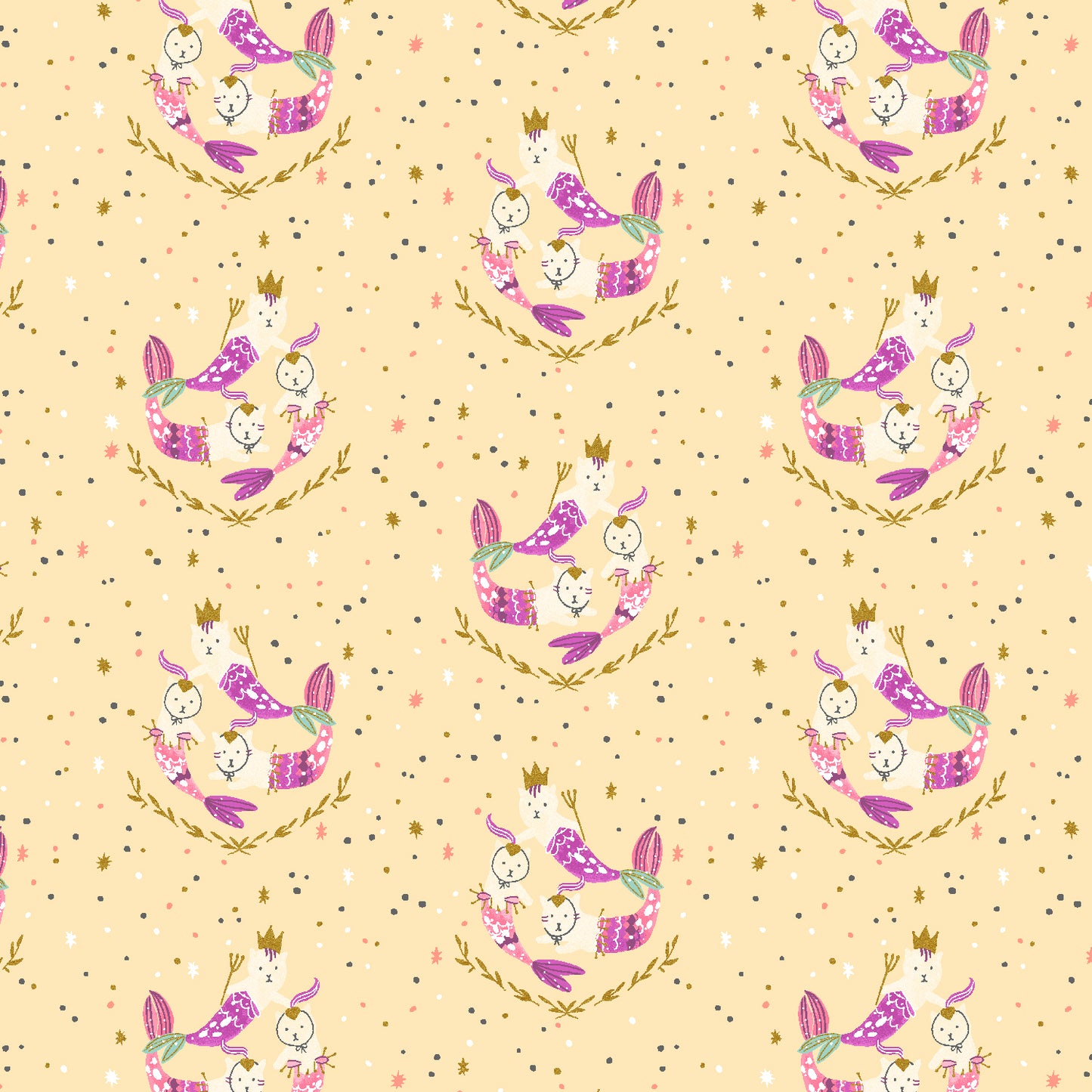 Calli and Co. Cotton + Steel RJR Fabrics Long Time No Sea Mermaid Hair, Don't Care Pale Moon Metallic CC702-PM3M