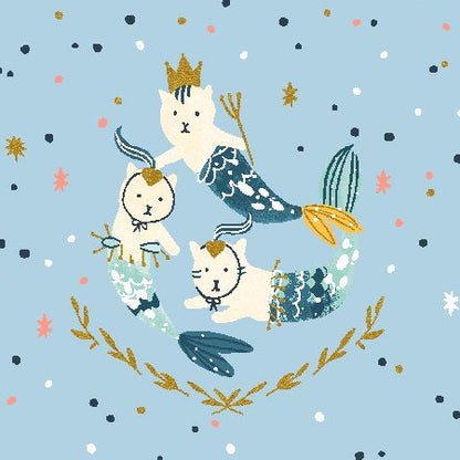 Calli and Co. Cotton + Steel RJR Fabrics Long Time No Sea Mermaid Hair, Don't Care Where the Ocean Meets the Sky Metallic CC702-WT1M