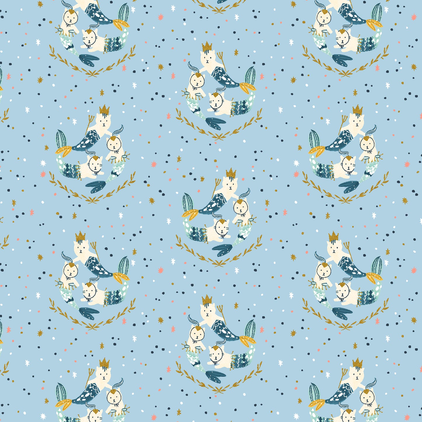 Calli and Co. Cotton + Steel RJR Fabrics Long Time No Sea Mermaid Hair, Don't Care Where the Ocean Meets the Sky Metallic CC702-WT1M