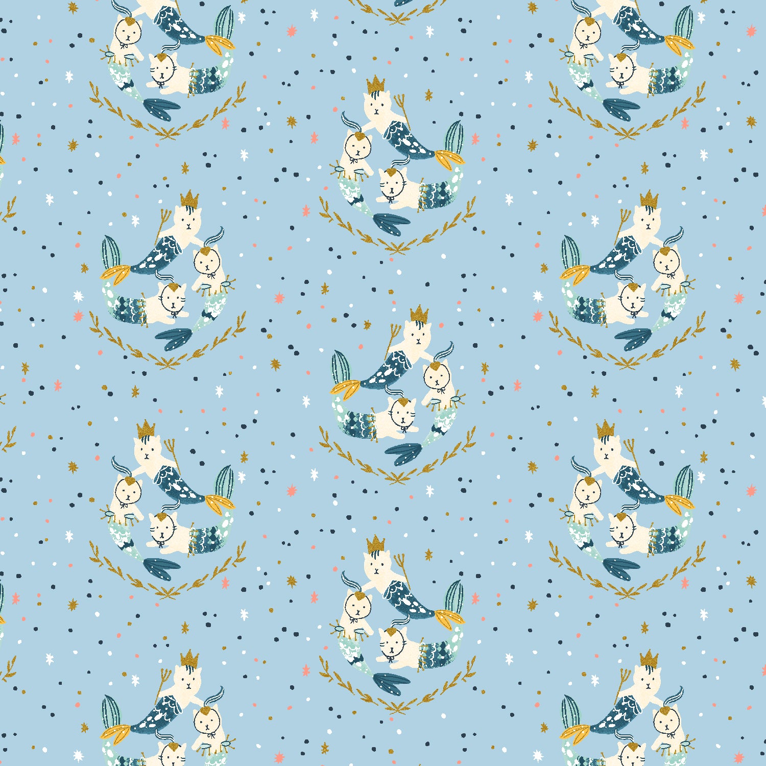 Calli and Co. Cotton + Steel RJR Fabrics Long Time No Sea Mermaid Hair, Don't Care Where the Ocean Meets the Sky Metallic CC702-WT1M