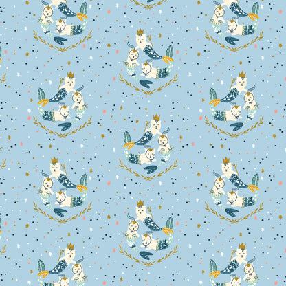 Calli and Co. Cotton + Steel RJR Fabrics Long Time No Sea Mermaid Hair, Don't Care Where the Ocean Meets the Sky Metallic CC702-WT1M