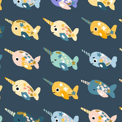 Calli and Co. Cotton + Steel RJR Fabrics Long Time No Sea Wanderlust and Ocean Dust CC703-SR1M Sea Reflections Metallic