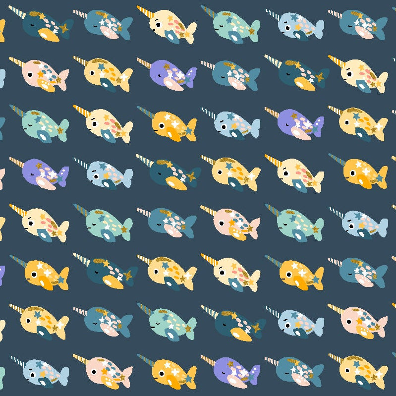 Calli and Co. Cotton + Steel RJR Fabrics Long Time No Sea Wanderlust and Ocean Dust CC703-SR1M Sea Reflections Metallic 2