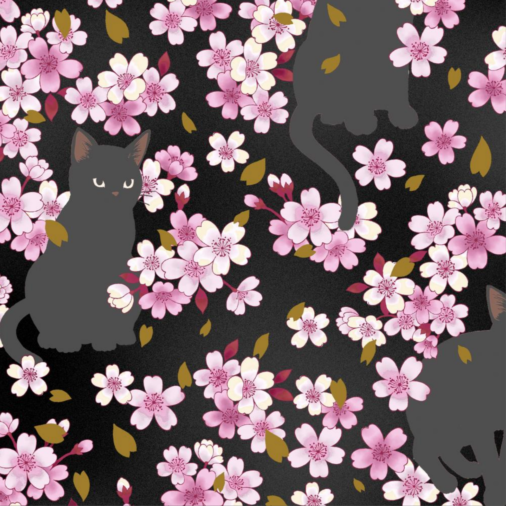 Cat Floral Japanese Import Quilt Gate Japan HR3520-11F