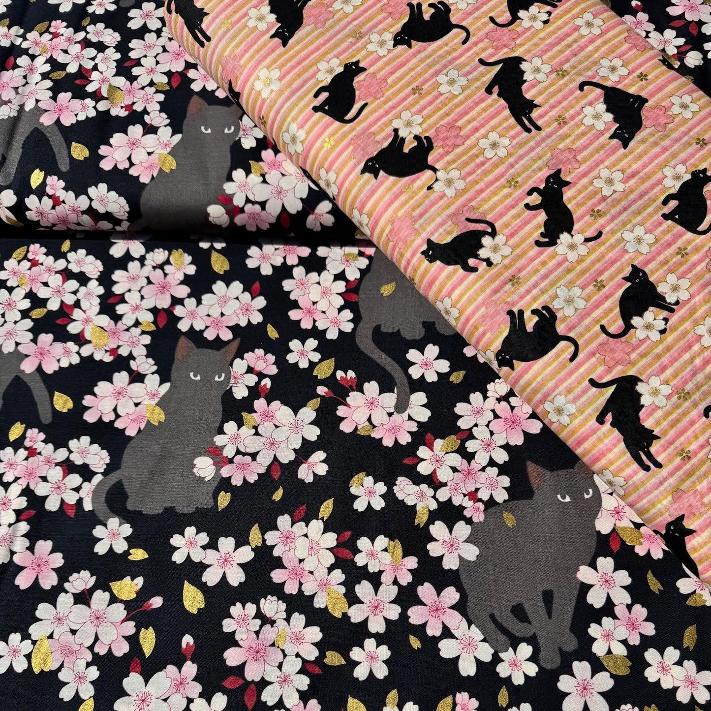 Cat Floral Japanese Import Quilt Gate Japan HR3520-11F