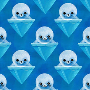 Daughter Earth/Katy Tanis FreeSpirit Fabrics Polar Seas Harp Seals PWKT029.XBLUE