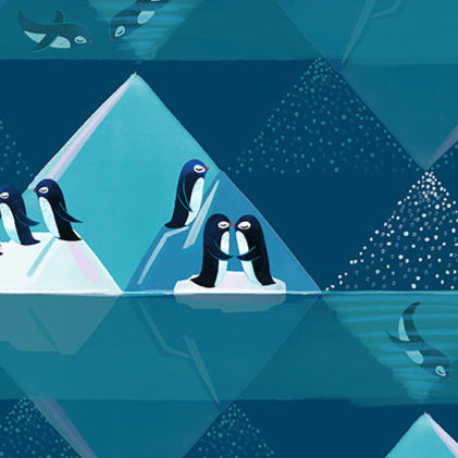 Daughter Earth/Katy Tanis FreeSpirit Fabrics Polar Seas Penguin Playground PWKT032.XTURQUOISE