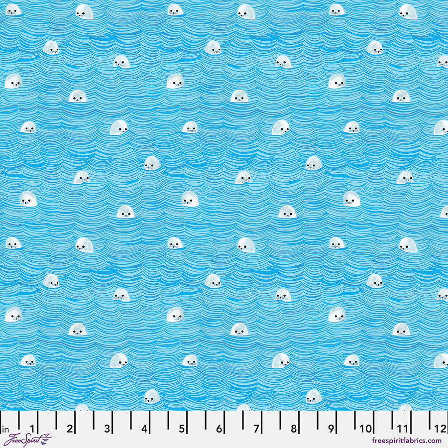 Daughter Earth/Katy Tanis FreeSpirit Fabrics Polar Seas Wave Surfing Seals PWKT025.XWATER
