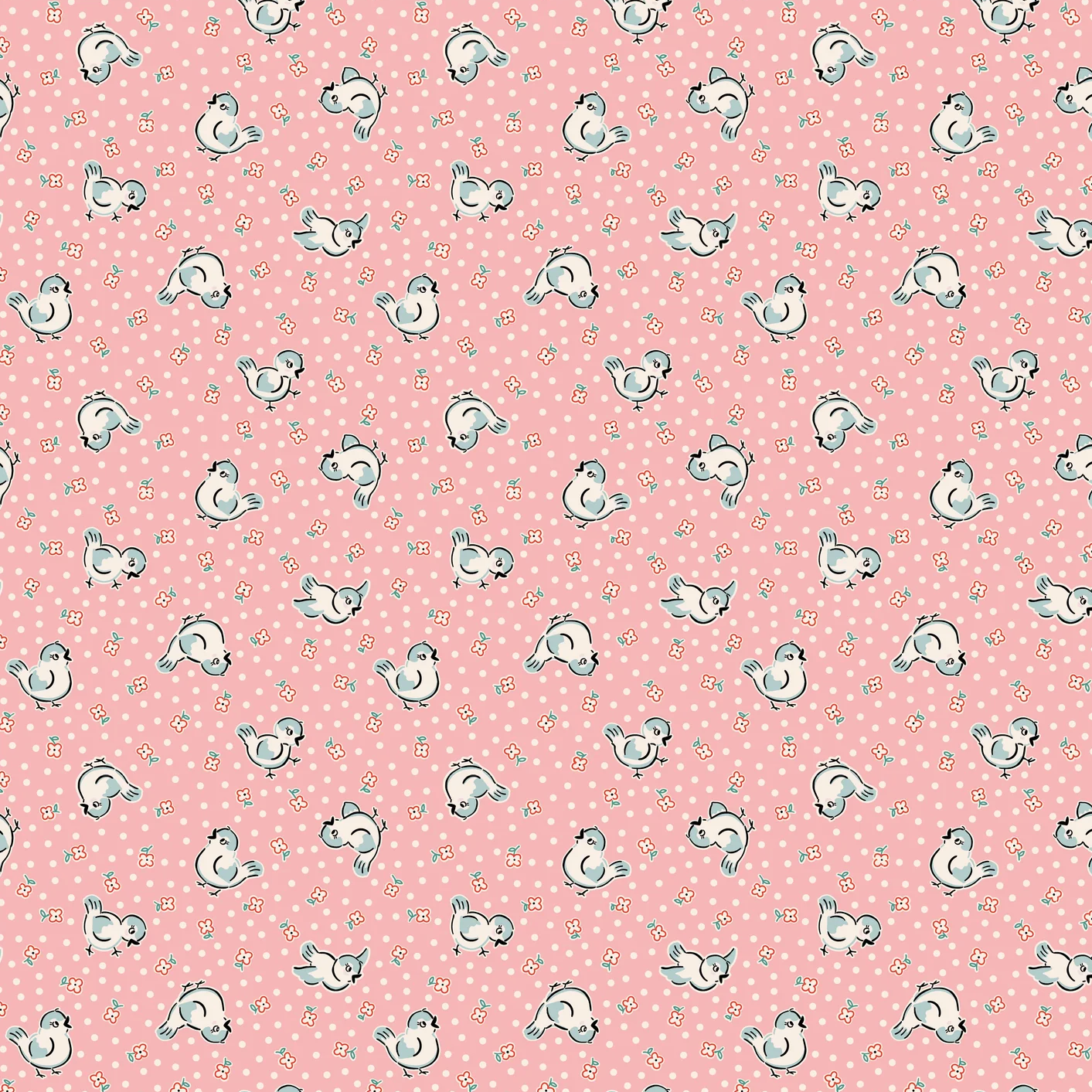 Elea Lutz Poppie Cotton Home Sweet Home Bluebirds VR24450 Pink