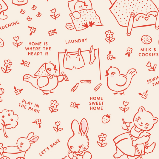 Elea Lutz Poppie Cotton Home Sweet Home Chore Time VR24459 Red