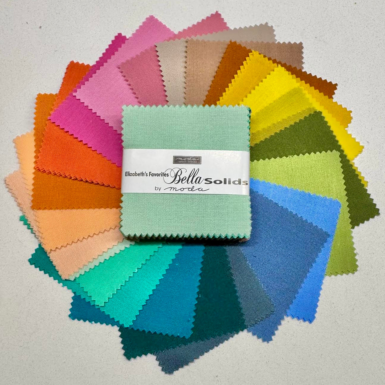 Elizabeth's Favorites 2025 Bella Solids 2.5" Mini Charm Pack Moda Fabrics 9900MCE