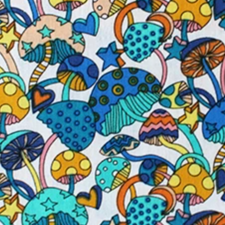 European Import Cotton Poplin Groovy Mushrooms Blue 1396