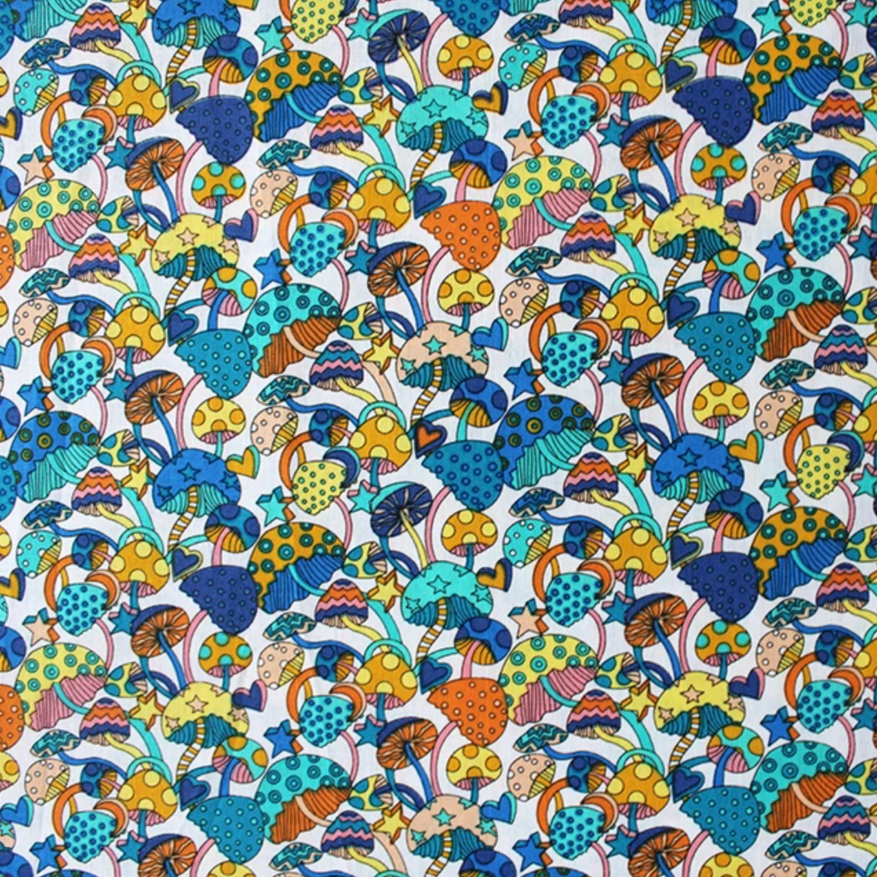 European Import Cotton Poplin Groovy Mushrooms Blue 1396