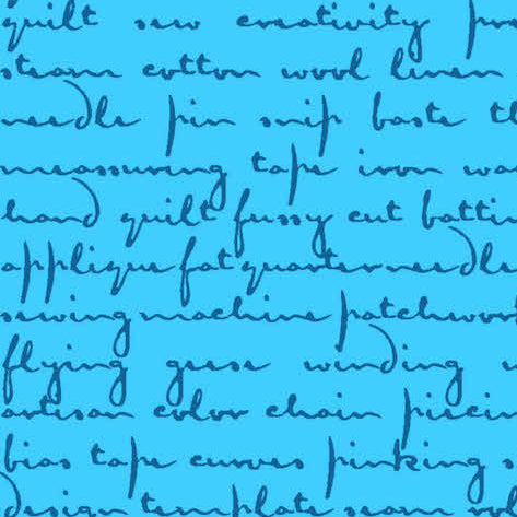 Giucy Giuce Andover Fabrics Scrawl Quilty Words A-1214-B Blue Howlite