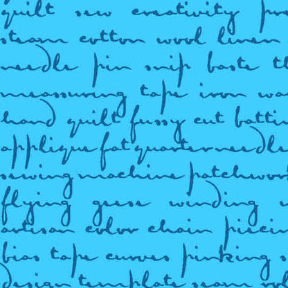 Giucy Giuce Andover Fabrics Scrawl Quilty Words A-1214-B Blue Howlite
