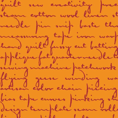 Giucy Giuce Andover Fabrics Scrawl Quilty Words A-1214-O Tangerine