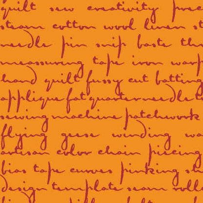 Giucy Giuce Andover Fabrics Scrawl Quilty Words A-1214-O Tangerine