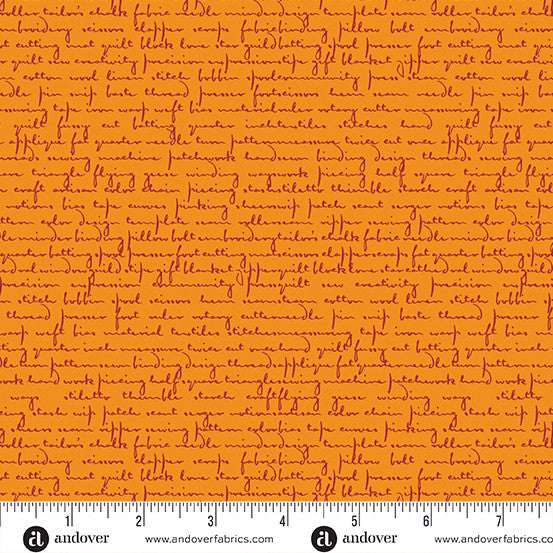 Giucy Giuce Andover Fabrics Scrawl Quilty Words A-1214-O Tangerine