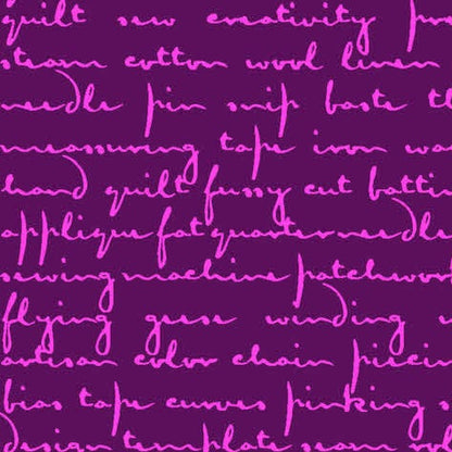 Giucy Giuce Andover Fabrics Scrawl Quilty Words A-1214-P Purple Agate