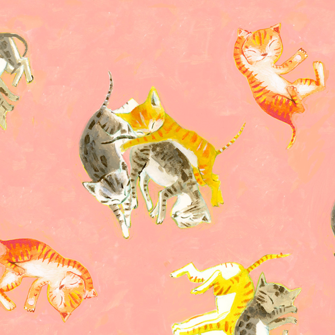 Heather Ross By Hand Barn Kittens Salmon Cotton 54251D-3