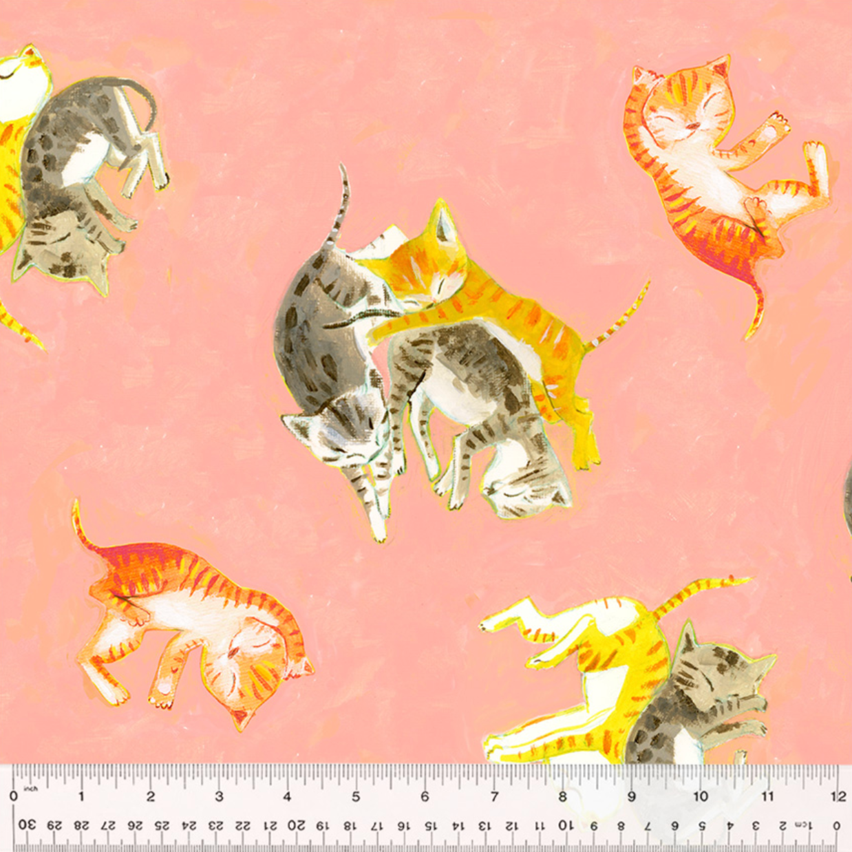 Heather_Ross_By_Hand_Barn_Kittens_Salmon_Cotton_54251D-3