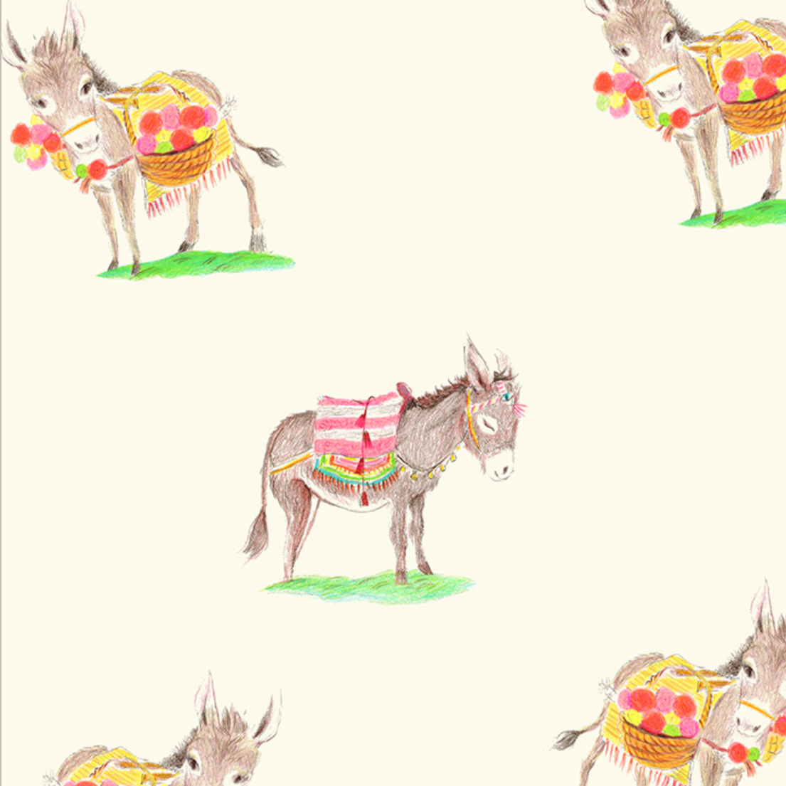 Heather Ross By Hand Burros Ivory Cotton 54252D-2