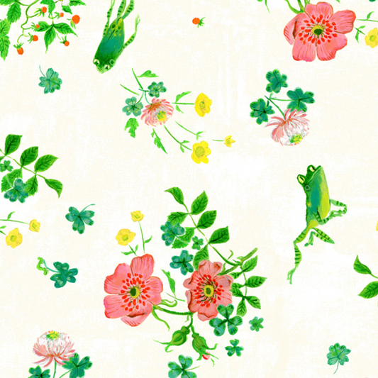 Heather Ross By Hand Frog Spring White Cotton 54249D-1