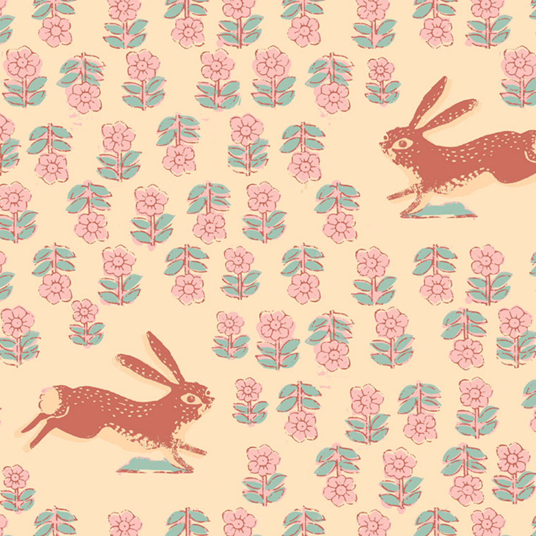 Heather Ross Wideback Meadows 108 Rabbit Blush Windham