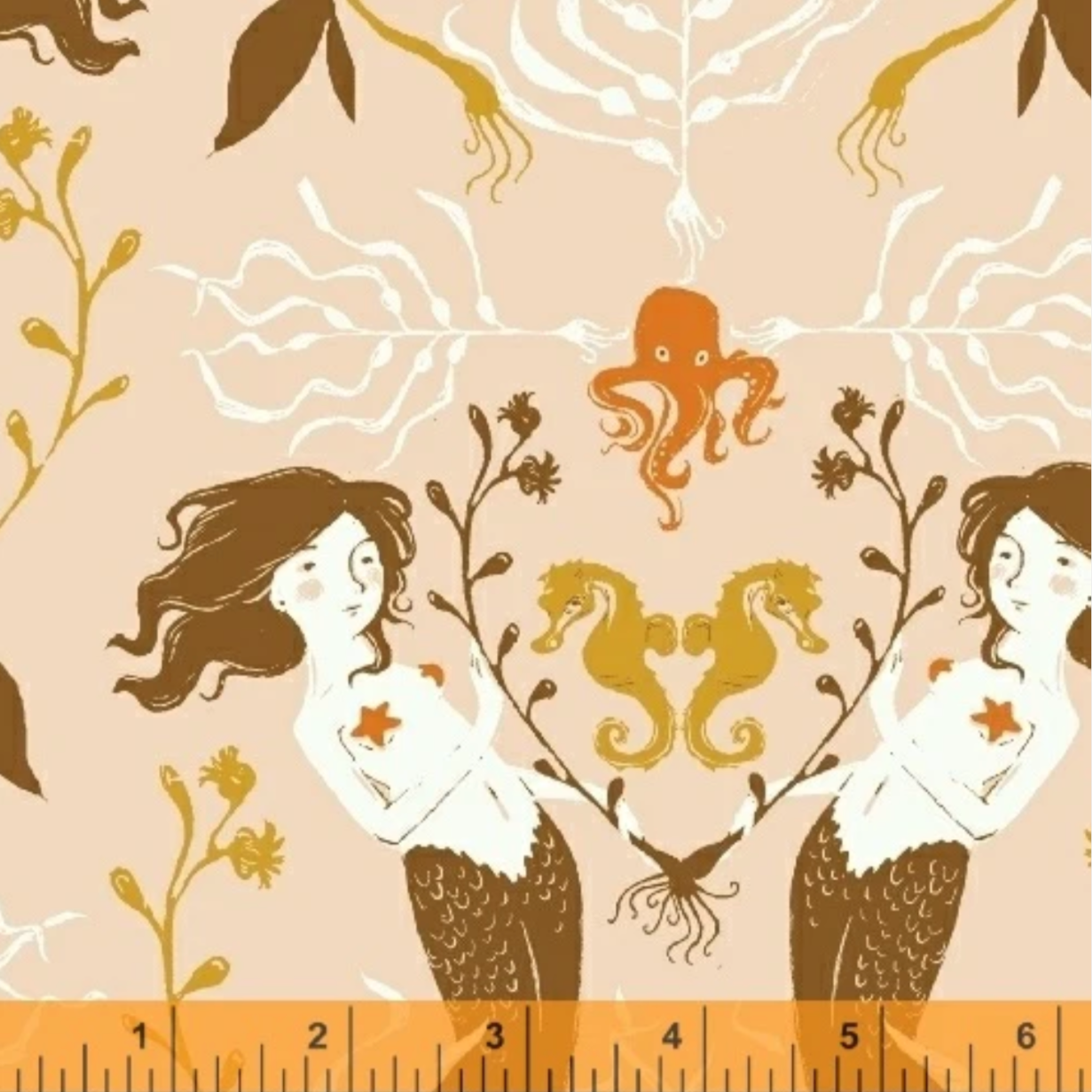 Heather Ross Windham Fabrics 20th Anniversary Mermaids Blush 40944A